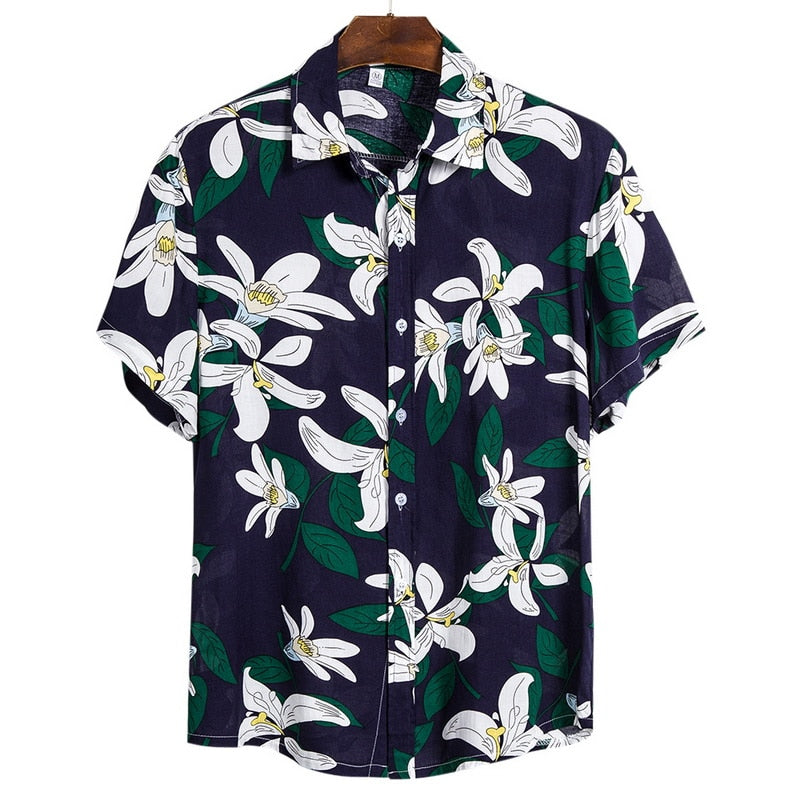 Camisa Floral Estampada de Botão Orquidea